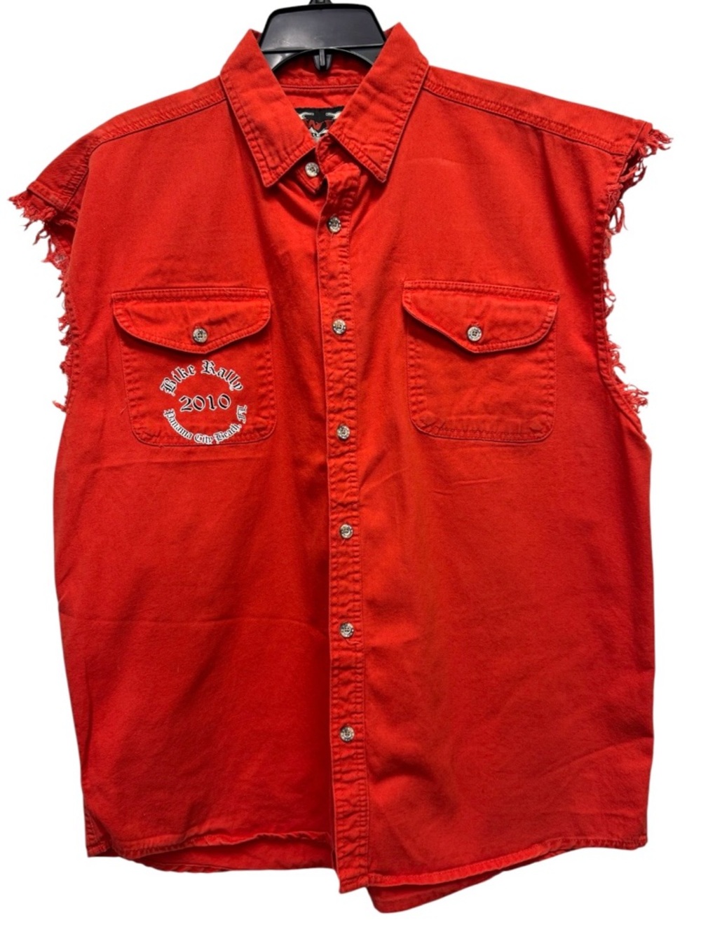 Twin Motorcycle Red Sleeveless Button-Front Men's Shirt  Size Large